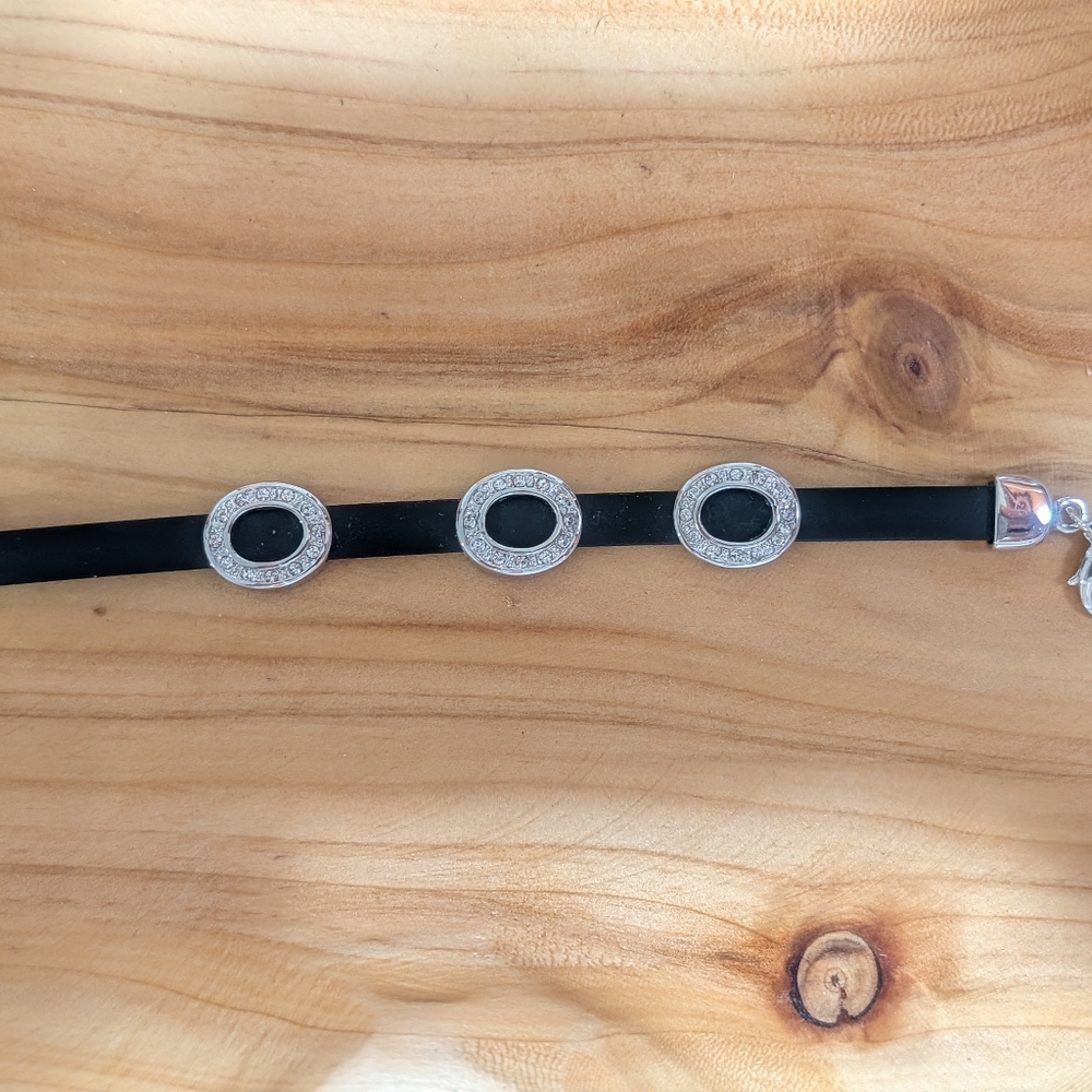 Touchstone Crystal Black and Silver Oval Accent Bracelet